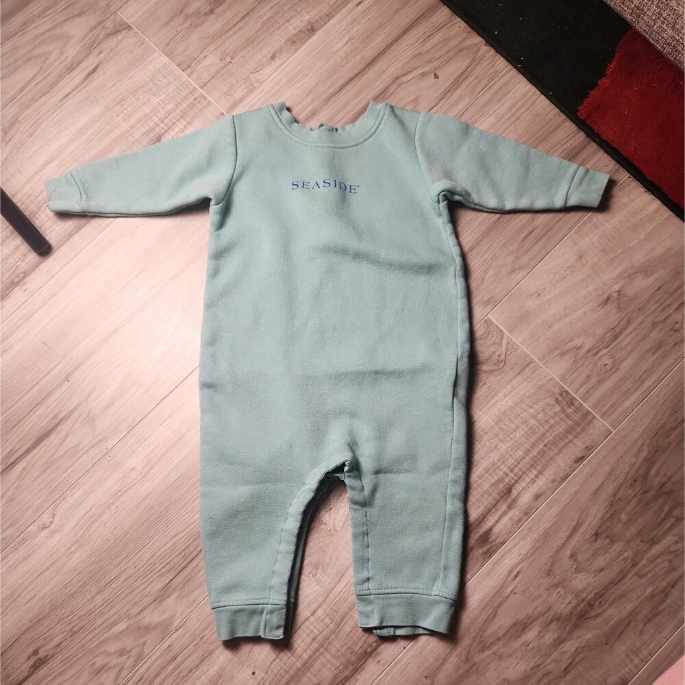 Seaside Baby Coverall One Piece Blue Knit Long Sleeve Cotton Blend Infant